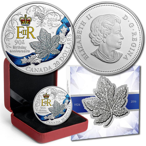 2016 Canada $20 Her Majesty's 90th Birthday .9999 1 oz Silver - Gem in Box w/ COA