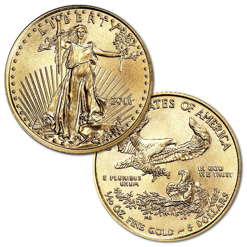 2016 $5 1/10th Ounce American Gold Eagles - PQ Brilliant Uncirculated