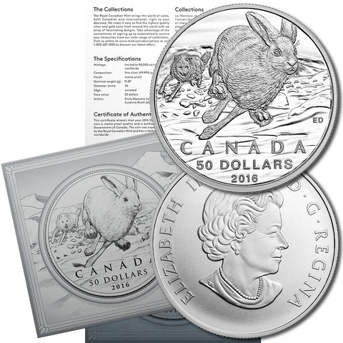 2016 Canada $50 Arctic Hare 1/2 oz .9999 Sivler Coin - Gem in Sealed Flip w/ COA