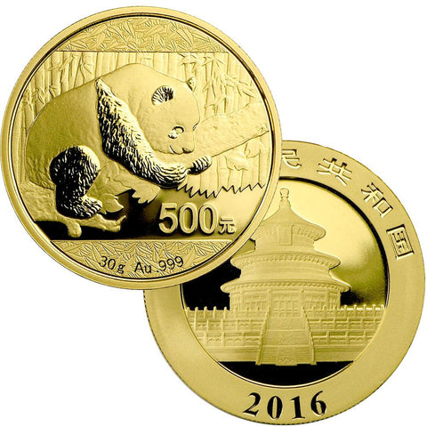 2016 China 500 Yuan 30 gram Gold Panda - Gem in Mint Plastic (Sealed)