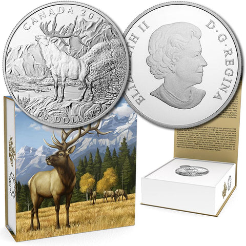 2016 Canada $100 The Noble Elk 1 oz .9999 Silver Coin - Gem in Box