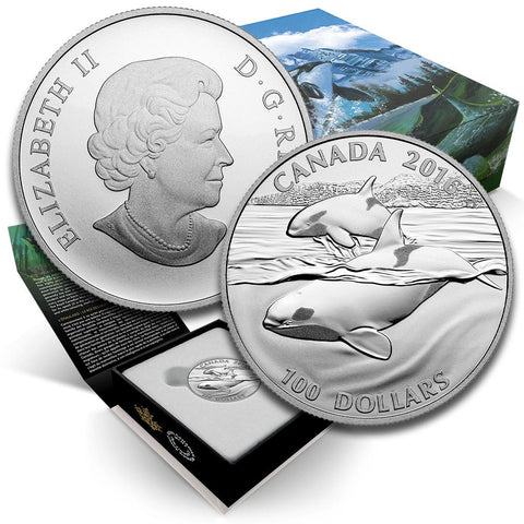 2016 Canada $100  Orca 1 oz .9999 Silver Coin - Gem in Box