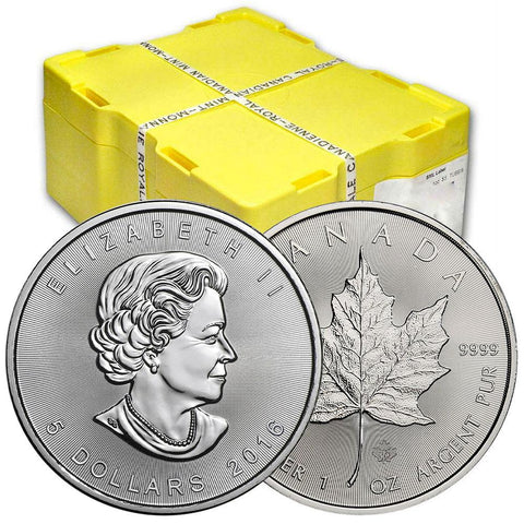 2016 $5 Canadian 1 oz Silver Maple Leaf .9999 Silver - Nice 25-Coin Roll