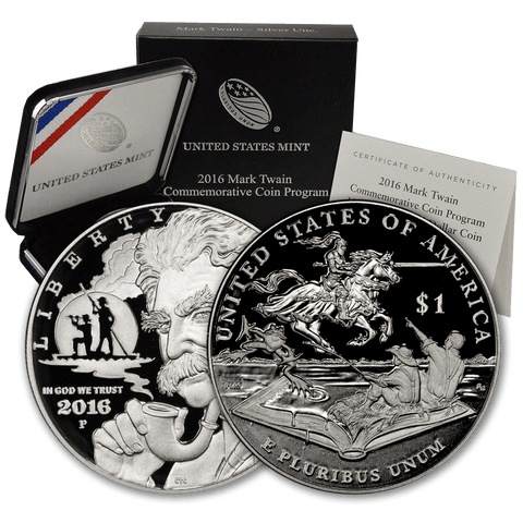 2016-P Mark Twain Silver Commemorative Dollar - Gem Proof in Original Box with COA