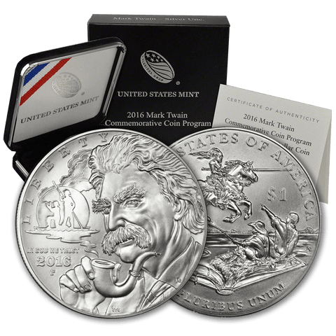2016-P Mark Twain Silver Commemorative Dollar - Gem Uncirculated in Original Box with COA