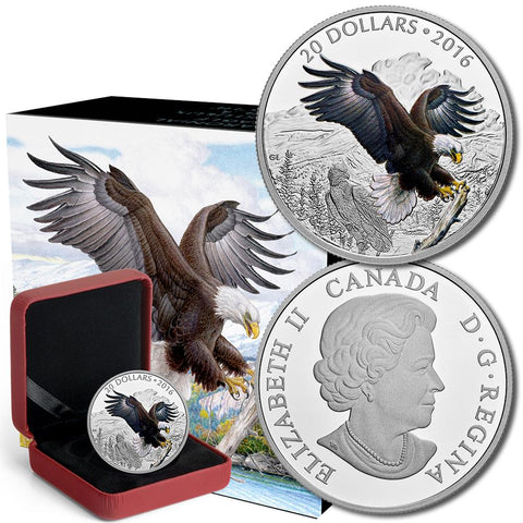 2016 Canada $20 Baronial Bald Eagle .9999 1 oz Silver Coin - Gem in Box w/ COA