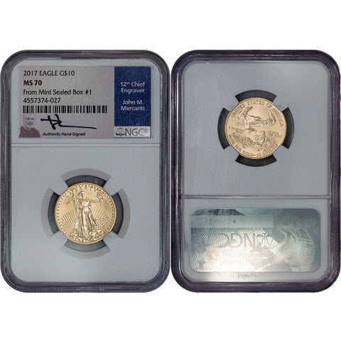 2017 $10 1/4 Oz Quarter Ounce Gold Eagle - Mint Box #1 - NGC MS 70 Mercanti