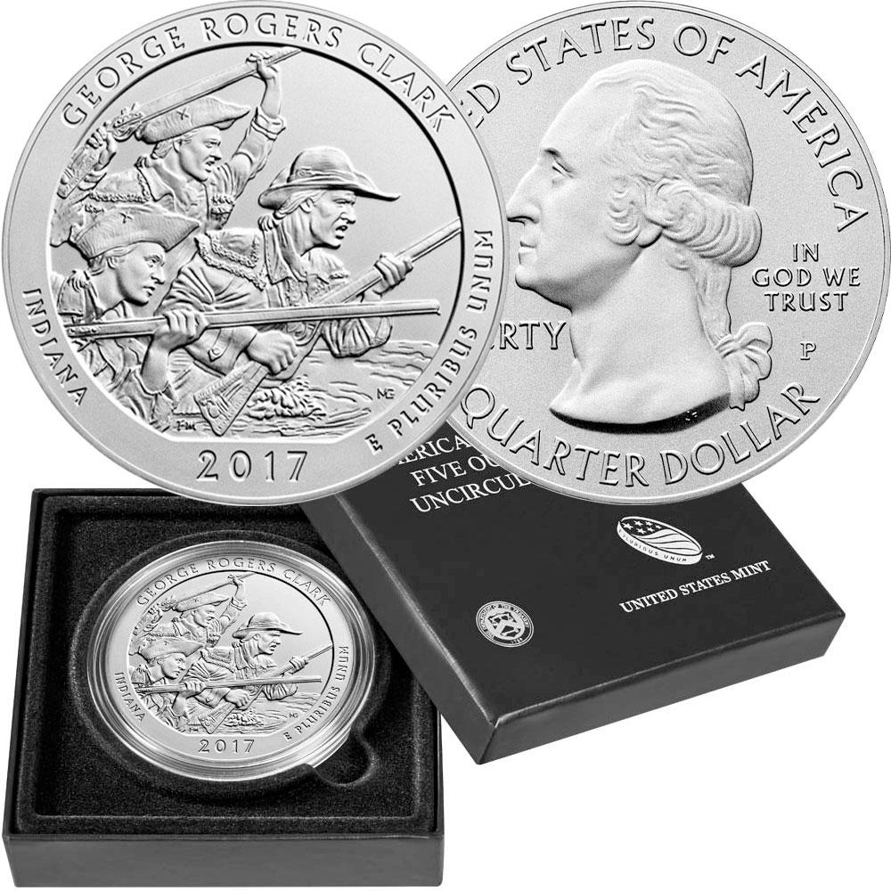 2017-P George Rogers Clark America The Beautiful Silver Burnished 5 oz  Quarter - Gem in OGP