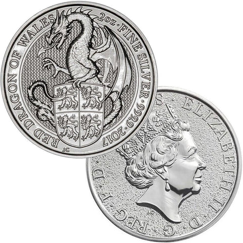 2017 Great Britain 2 oz .999 Silver Red Dragon of Wales - Gem Uncirculated