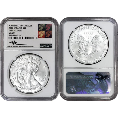 2017-W Burnished American Silver Eagle - NGC MS 70 Mercanti Signature
