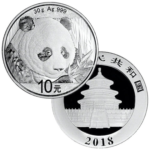2018 China 10 Yuan Silver Panda 30g .999 Silver - Gem Brilliant Uncirculated (In Capsule)