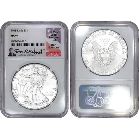 2018 American Silver Eagle - NGC MS 70 Don Everhart Signature