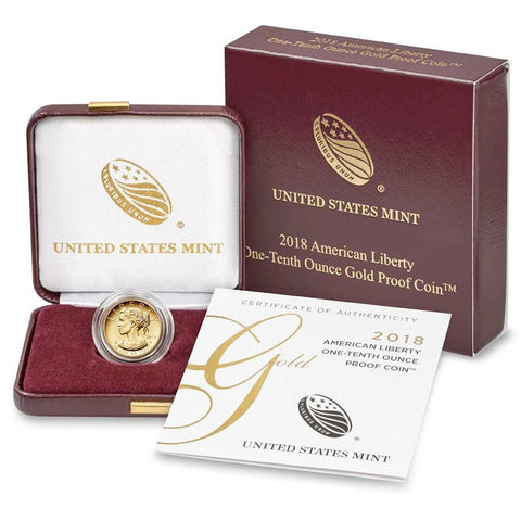 2018-W American Liberty One-Tenth Ounce Gold Proof in OGP w/ COA
