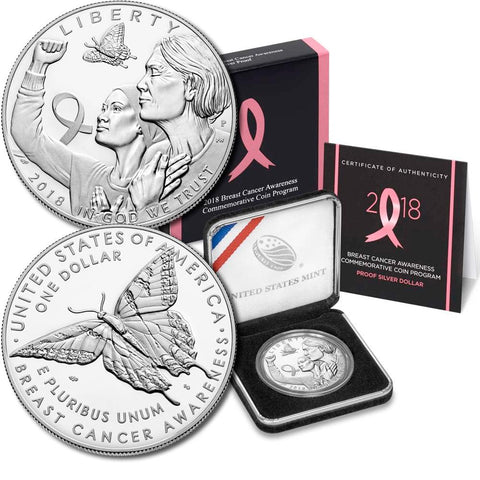 2018-P Breast Cancer Awareness $1 Commemorative Silver - Gem Proof in OGP