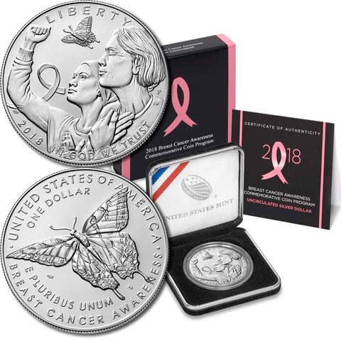 2018-P Breast Cancer Awareness $1 Commemorative Silver - Gem Unc in OGP