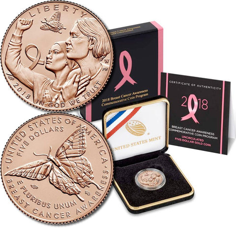 2018-W Breast Cancer Awareness $5 Commemorative Gold - Gem in OGP