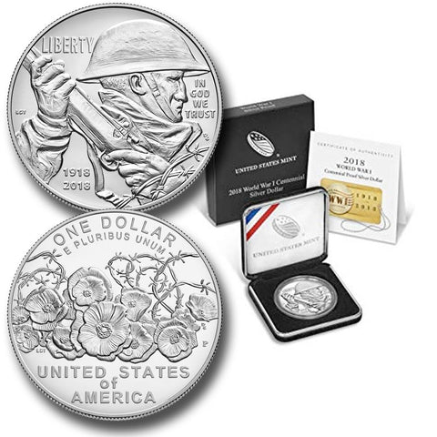 2018 World War I Centennial Uncirculated Silver Dollar - Gem Unc in OGP w/ COA