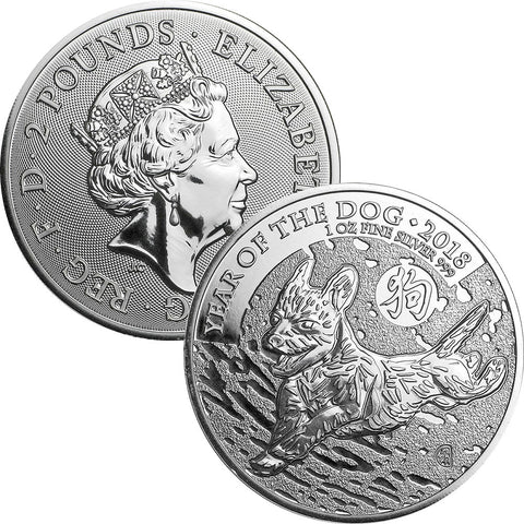 2018 Great Britain 2 Pounds 1 oz Silver Year of the Dog - Gem Unc in Capsule