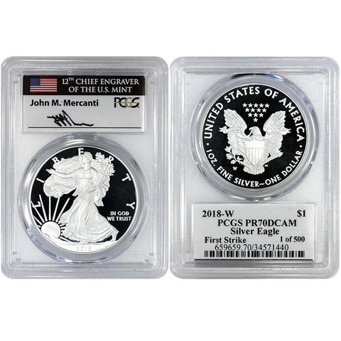 2018-W Proof American Silver Eagle - PCGS PR 70 DCAM Mercanti First Strike