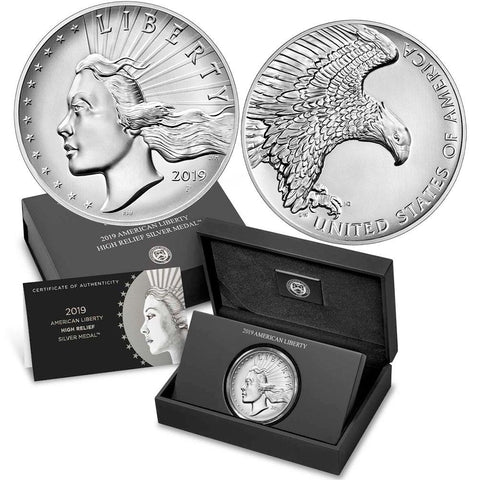 2019 2.5 oz American Liberty High Relief Silver Medal in OGP w/ COA