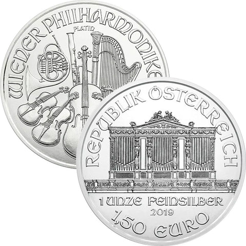 2019 Austrian Silver Philharmonic 1.5 Euro 1 Ounce .999 Silver Coins - PQ BU