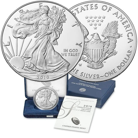 2019-W 1 oz Proof American Silver Eagles in Box with Certificate of Authenticity