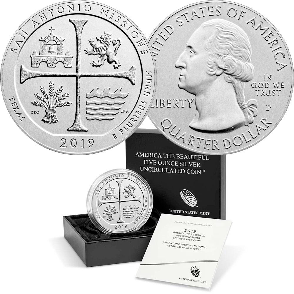 2019-P San Antonio Missions National Park Silver Burnished 5 oz Quarte