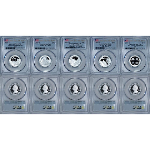 2019-S .999 Silver Proof 5-Coin National Park Quarter Set - PCGS PR 70 DCAM