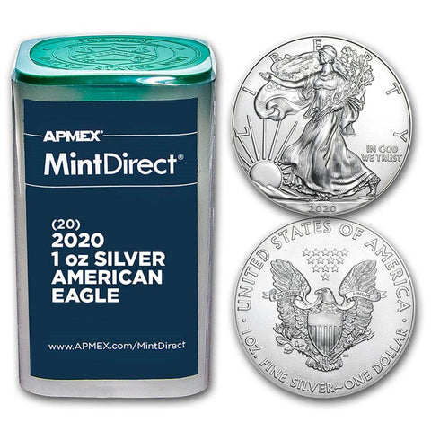 2020 American Silver Eagle Mint Roll of 20 - Crisp Original Sealed Roll