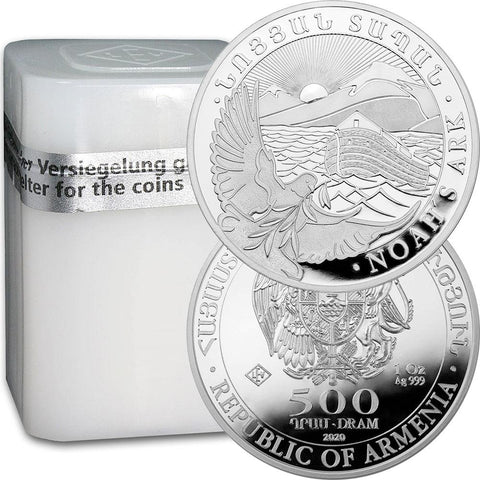 20-Coin Roll of 2020 Armenian 1 oz Silver Noah's Ark Coins - Gem Unc Sealed Tube