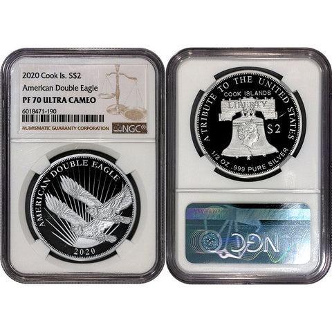 2020 $2 Cook Islands 1/2 oz Silver Double Eagle - NGC PF 70 UCAM