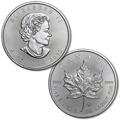 2020 $5 Canadian 1 oz Silver Maple Leaf Coins - Gem Uncirculated