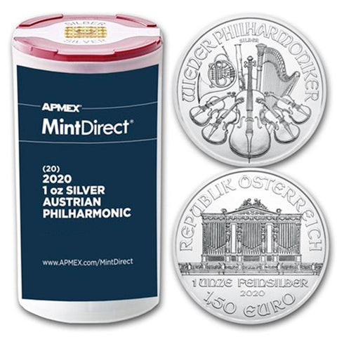 20-Coin Roll of 2020 Austrian Silver Philharmonic 1.5 Euro 1 Ounce .999 Silver Coins