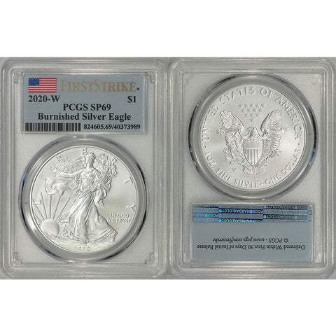 2020-W 1 oz Burnished American Silver Eagle Coin - PCGS SP 69 FirstStrike
