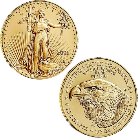 2021 T.2 $25 American Gold Eagle - 1/2 oz Net Pure Gold - Gem Uncirculated