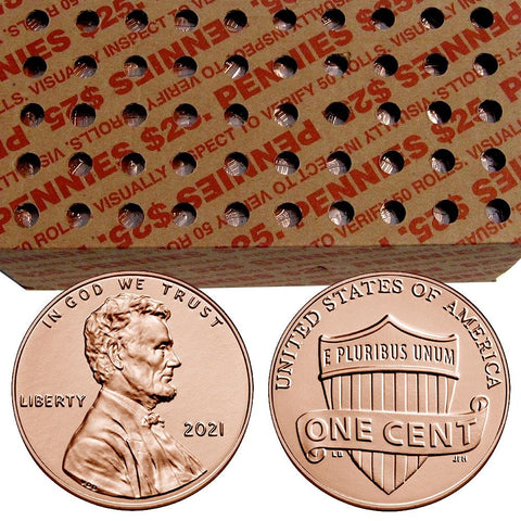 2021-P Lincoln Cent Rolls (50-Coins) - Fresh From Mint Boxes - PQBU