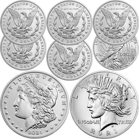 6-Coin Set of 2021 Morgan & Peace .999 Silver Dollars - Gem in OGP w/COA (In Hand)