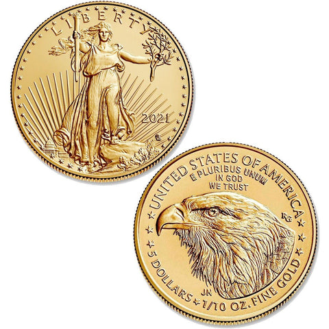 2021 T.2 $5 American Gold Eagle - 1/10 oz Net Pure Gold - Gem Uncirculated