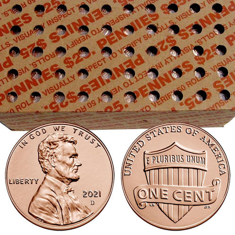 2021-D Lincoln Cent Rolls (50-Coins) - Fresh From Mint Boxes - PQBU