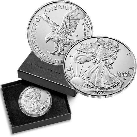 2021-W T2 1 oz Burnished American Silver Eagle Coins - Gem in OGP w/ COA
