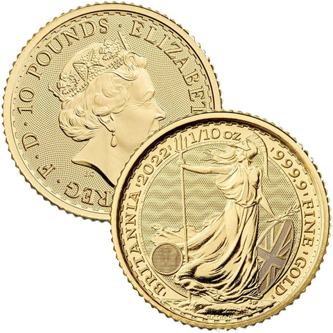 2022 Great Britain Britannia 10£ Gold 1/10th oz - Gem Uncirculated