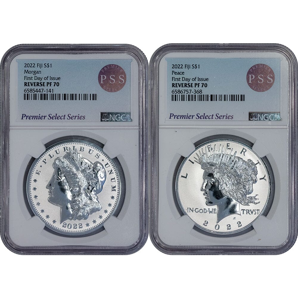 2022 Fiji Morgan & Peace .999 Silver Reverse Proof Dollar Set - NGC RP