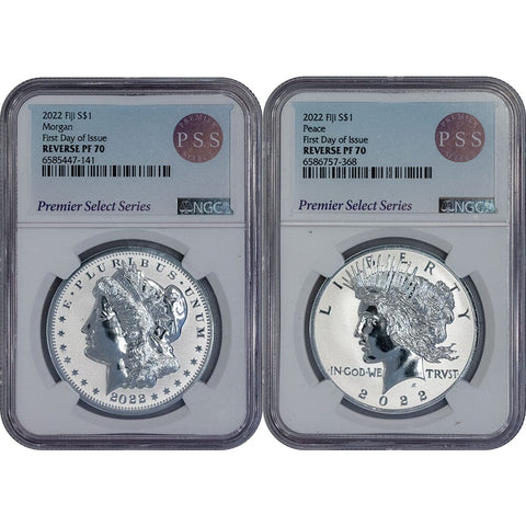 2022 Fiji Morgan & Peace .999 Silver Reverse Proof Dollar Set - NGC RP 70