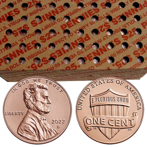 2022-D Lincoln Cent Rolls (50-Coins) - Fresh From Mint Boxes - PQBU