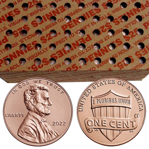 2022-P Lincoln Cent Rolls (50-Coins) - Fresh From Mint Boxes - PQBU