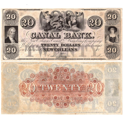 1800s $20 Canal Bank New Orleans, LA Remainder Note - Uncirculated