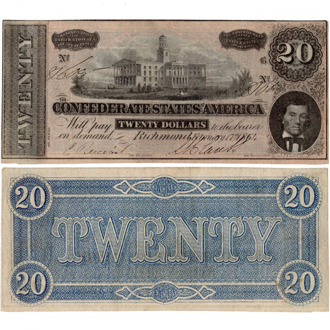 T-67 February 17th, 1864 $20 Confederate States of America Note - Uncirculated