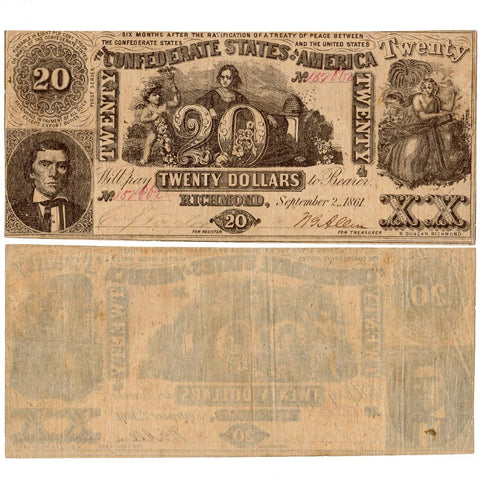 1861 $20 Confederate States of America T-20 - Extremely Fine