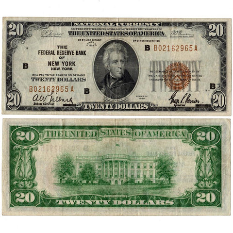 1929 $20 New York Federal Reserve Note Fr. 1870-B - Very Fine