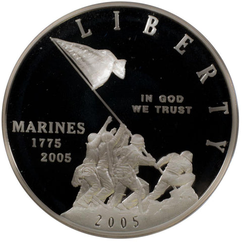 2005 Marine Corps 230th Anniversary Silver Dollar - Gem Proof Silver in OGP w/ COA